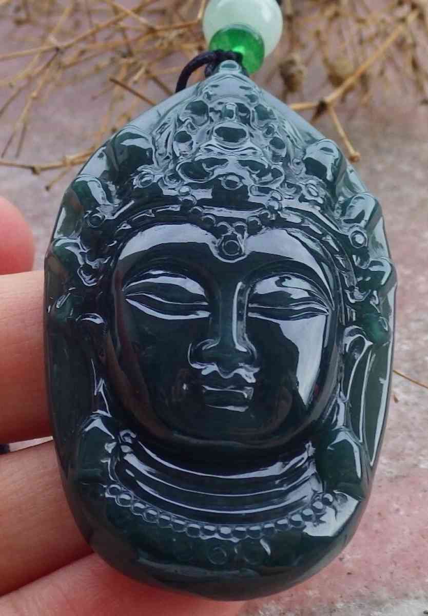 Certificate Jadeite Jade Black Green Kwan Yin Guanyin Head W - Pasadena, California