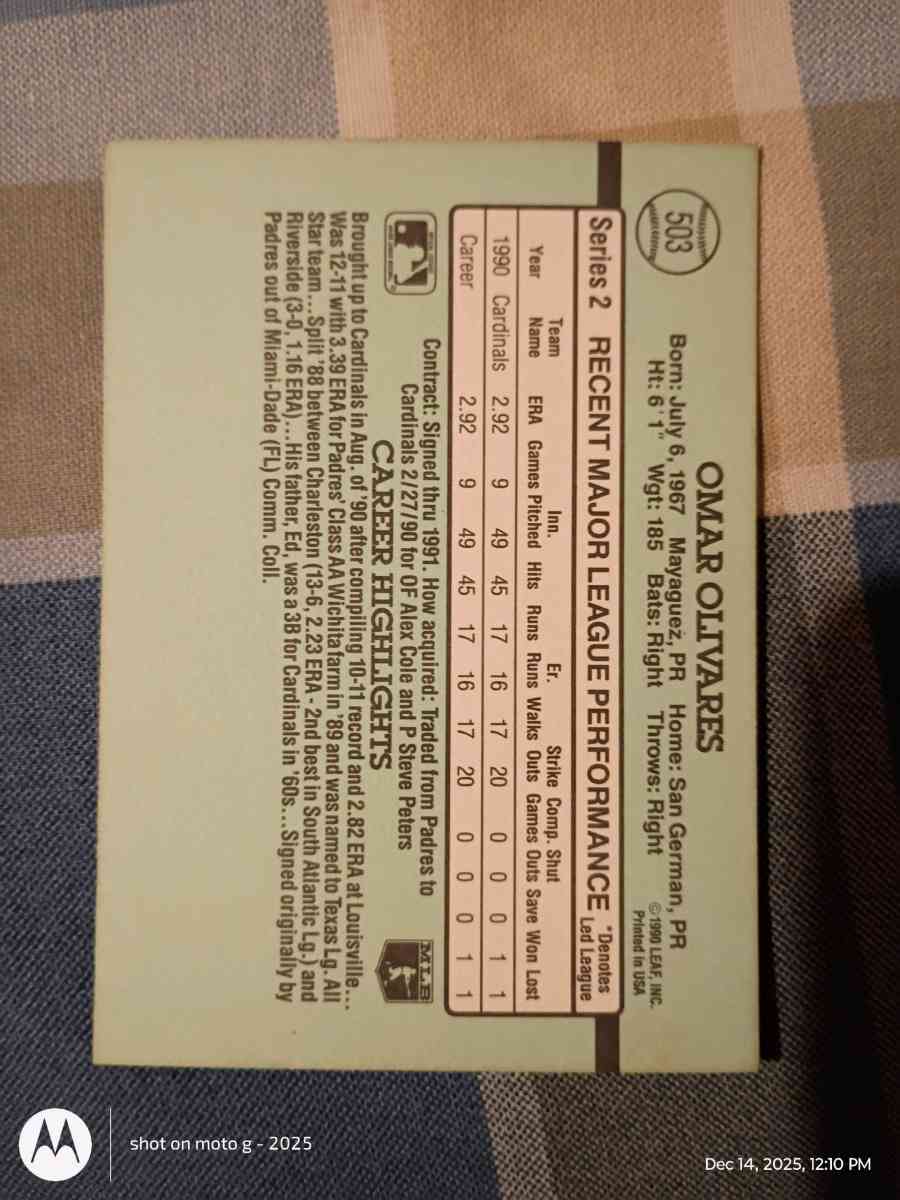 Omar Oilvares Baseball Card - Saint Landry, Louisiana - FleaMarketBay