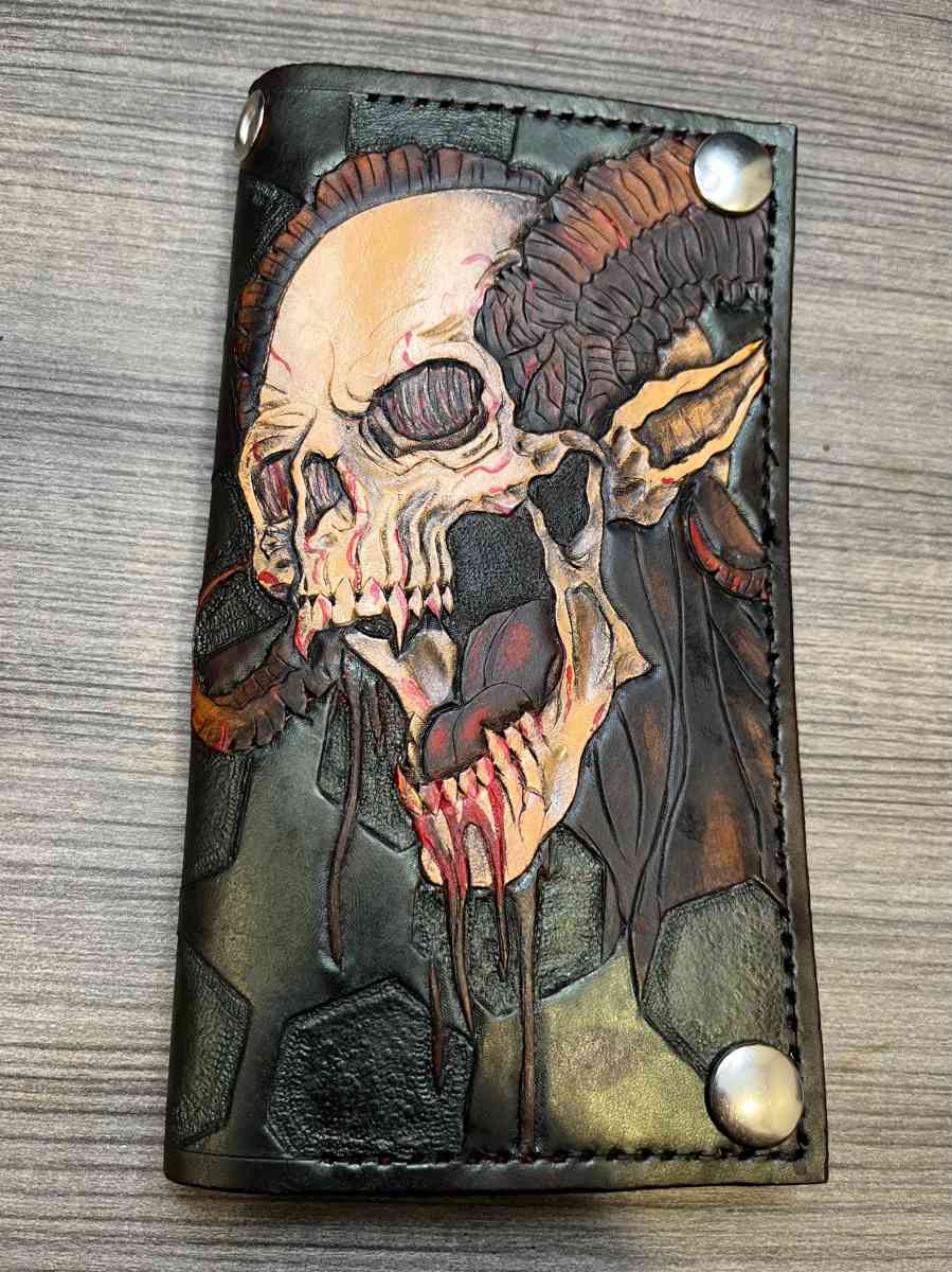 new tooled leather demon with horns bifold wallet - Pineville, Louisiana