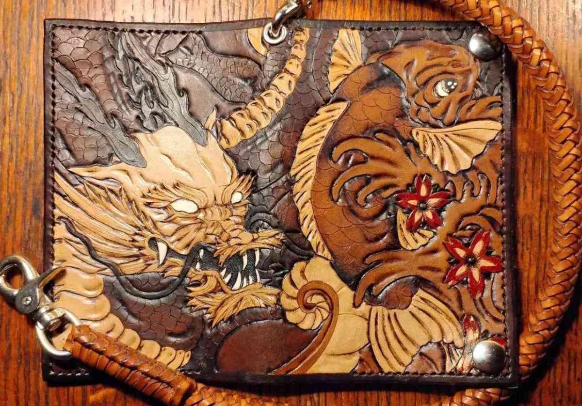 new tooled leather koi fish and dragon bifold wallet - Pineville, Louisiana