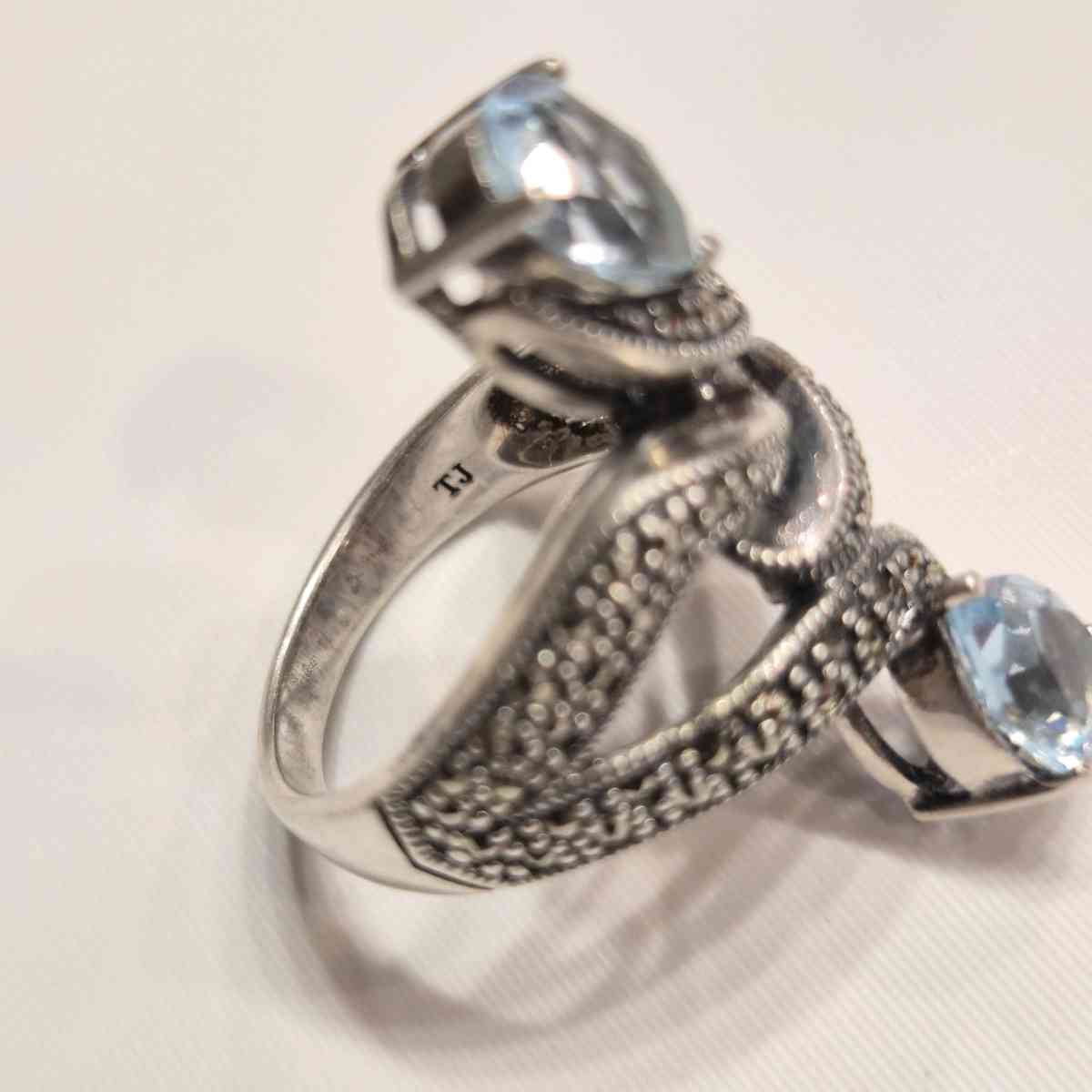 Sterling Silver Ring with Marcasite and Blue Topaz - Trenton, New Jersey - FleaMarketBay