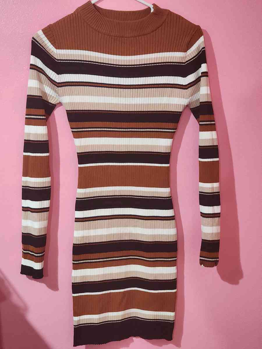 Womens Brown Striped Bodycon Sweater Dress  Long Sleeve - Coconut Creek, Florida