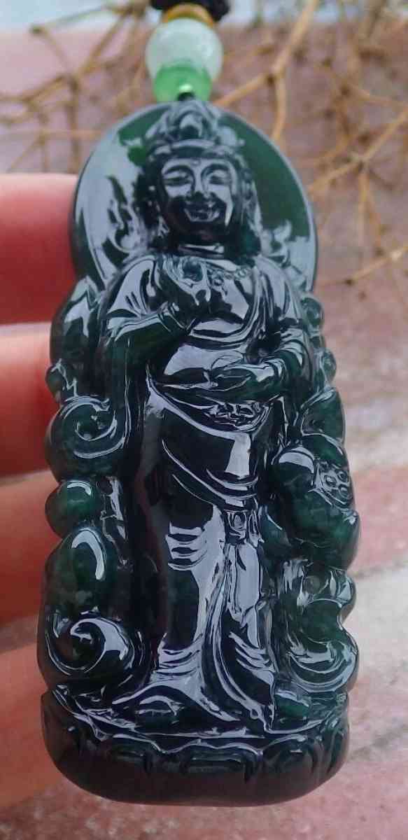 Certificate Jadeite Jade Black Green pendant Kwan Yin - Pasadena, California - FleaMarketBay