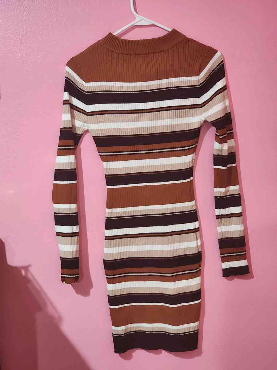 Womens Brown Striped Bodycon Sweater Dress  Long Sleeve - Coconut Creek, Florida - FleaMarketBay
