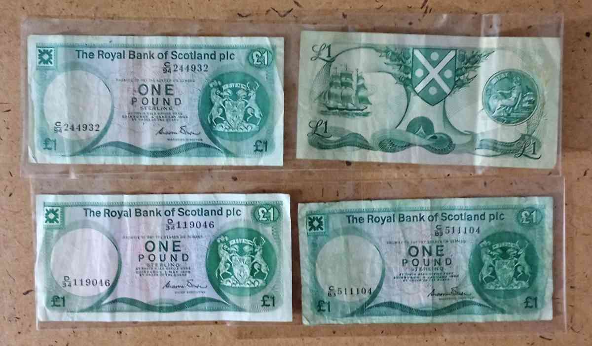 4 one pound and 3 five pound banknotes from Scotland - Grand Rapids, Ohio - FleaMarketBay