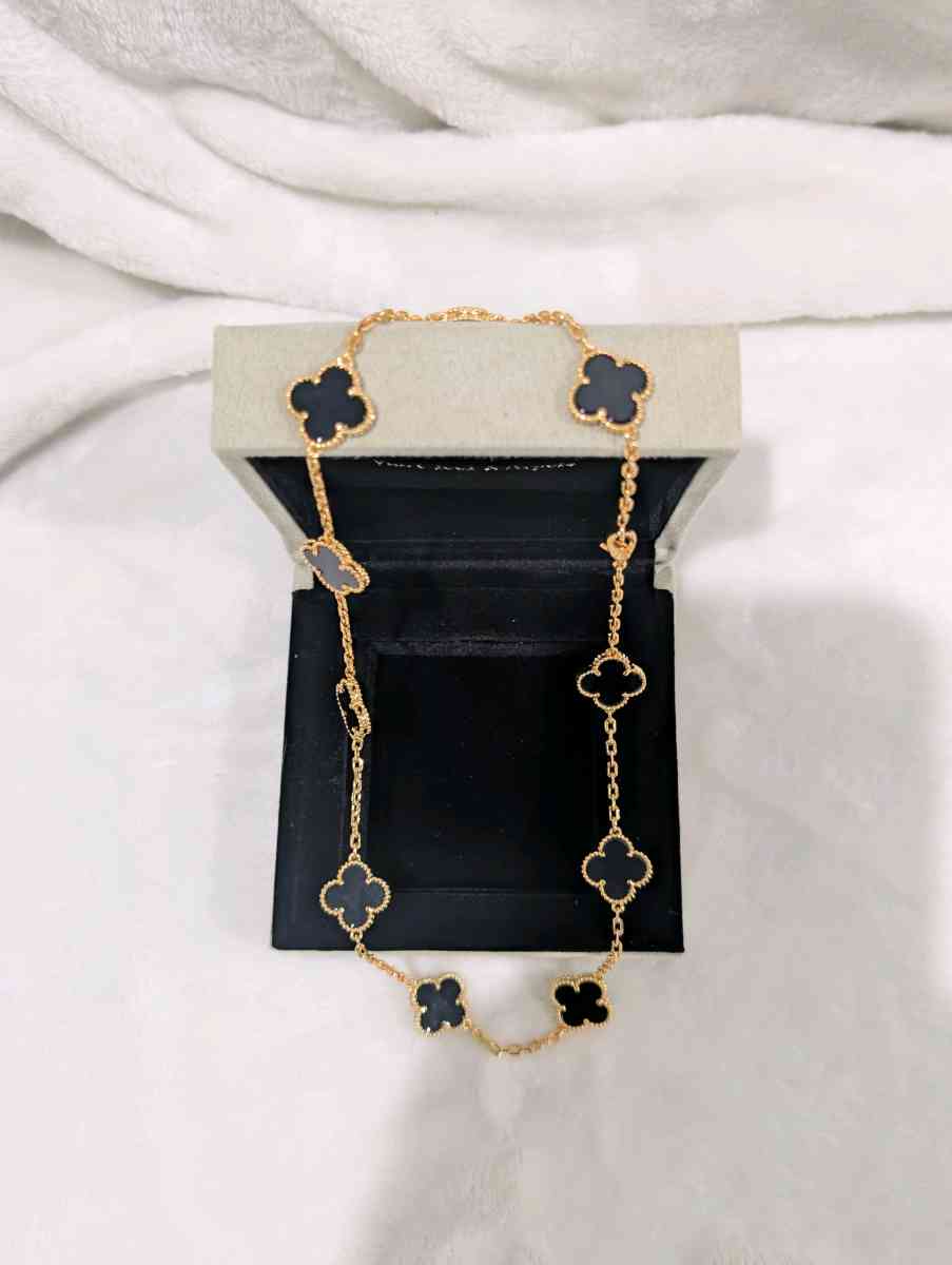 VCA ten motif clover 18k pvd gold and black onyx necklace