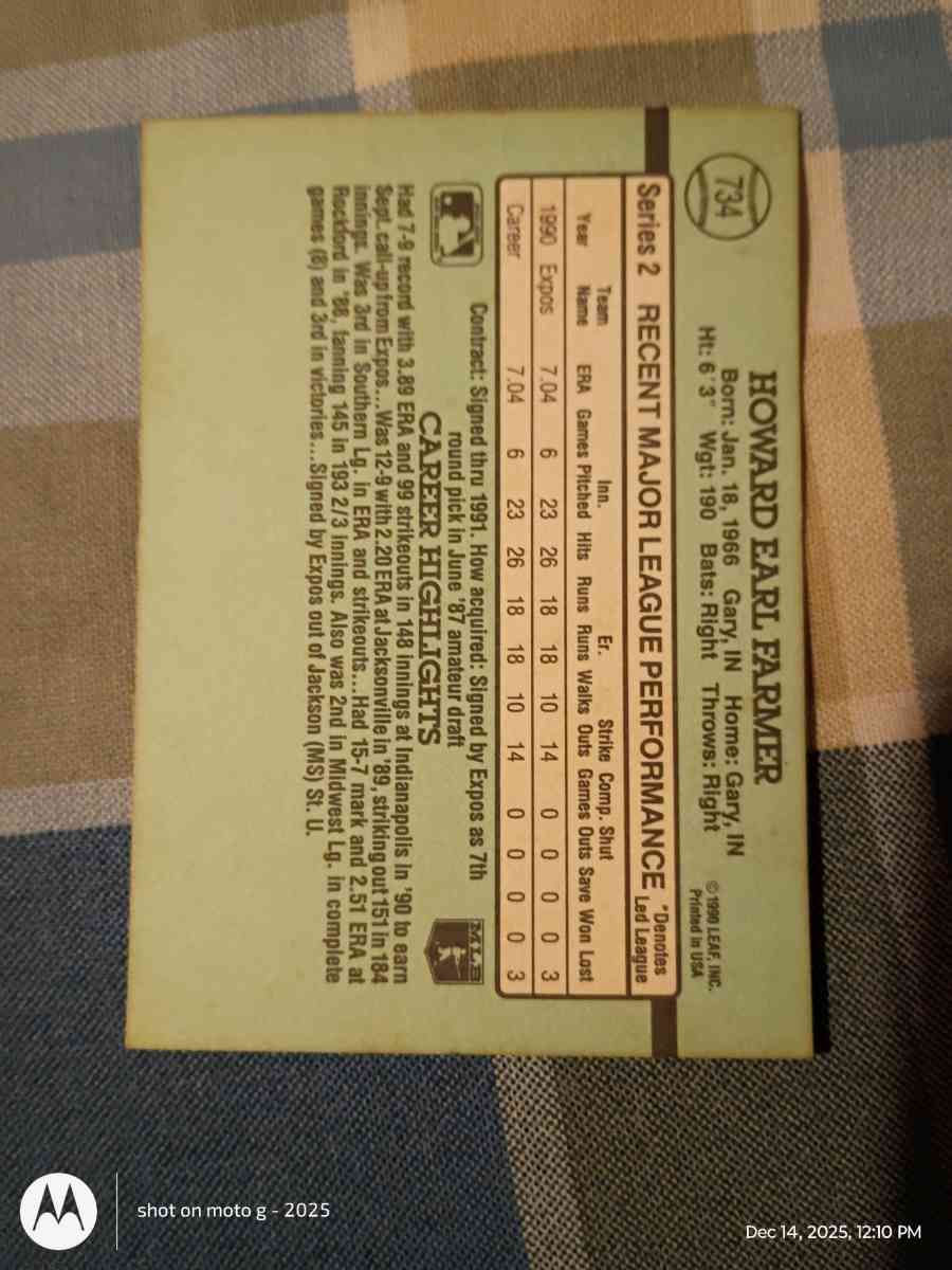 Howard Farmer Baseball Card - Saint Landry, Louisiana - FleaMarketBay