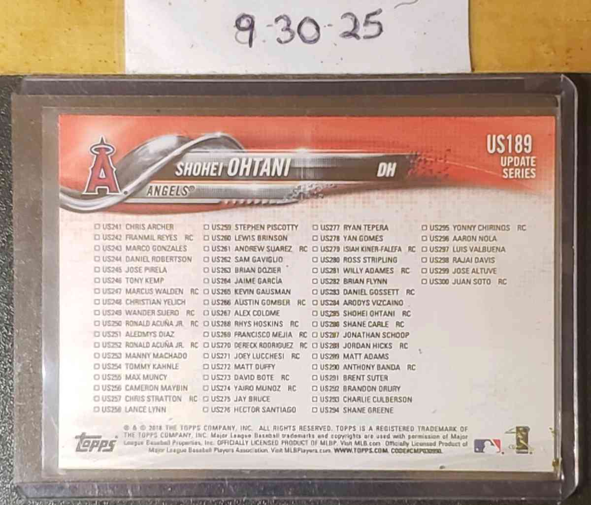 Shohei Ohtani 2018 Topps us189 Rookie Card - Greenville, South Carolina - FleaMarketBay
