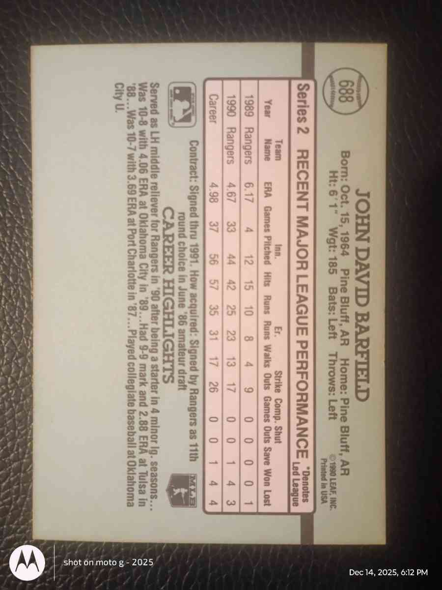 John Bartfield Baseball Card - Saint Landry, Louisiana - FleaMarketBay