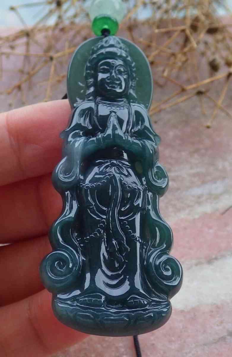Certificate Jadeite Jade Green Pendant Kwan Yin buddha - Pasadena, California