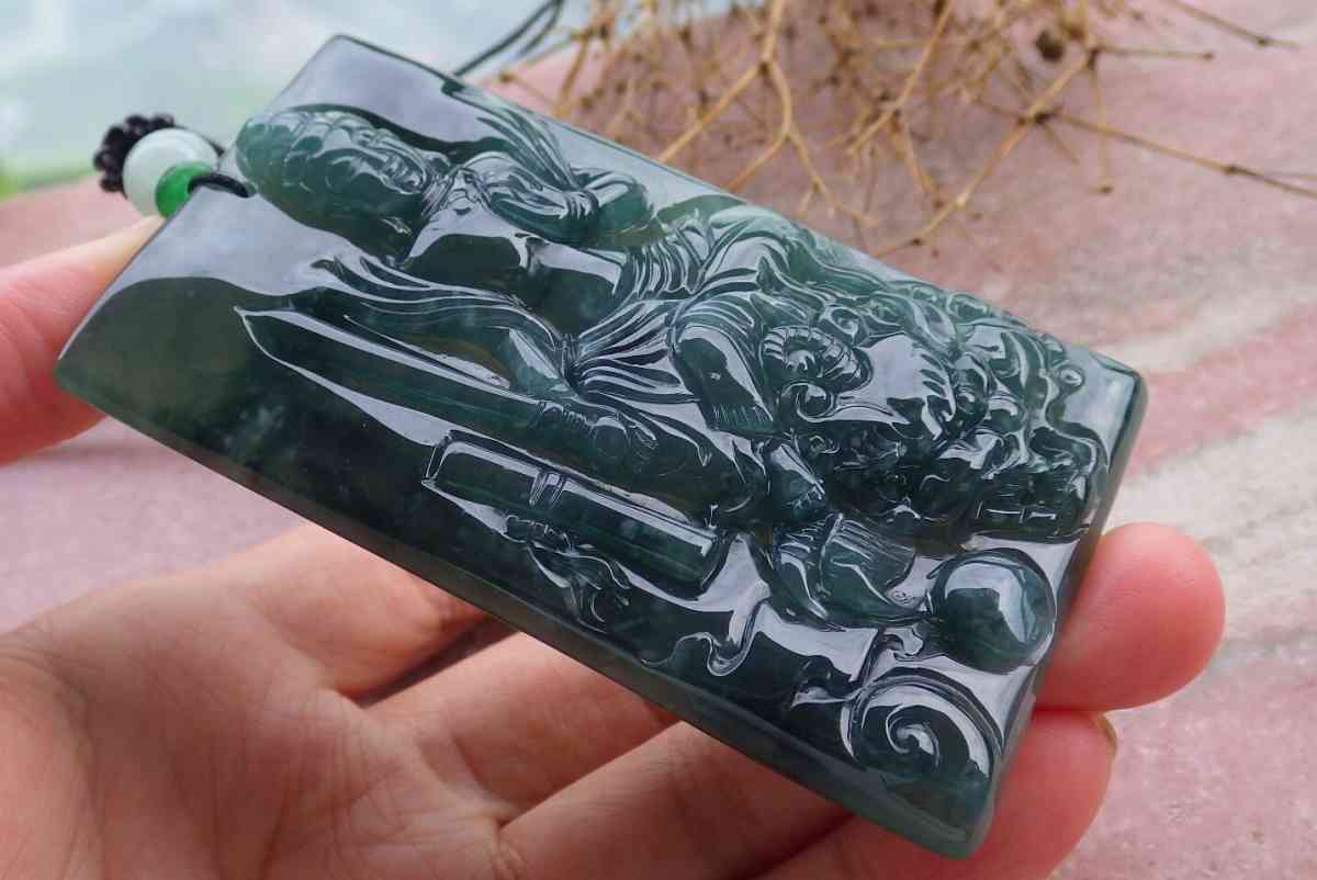 Certificate Jadeite jade  Burmese  Guanyin Kai Lun pendant - Pasadena, California - FleaMarketBay
