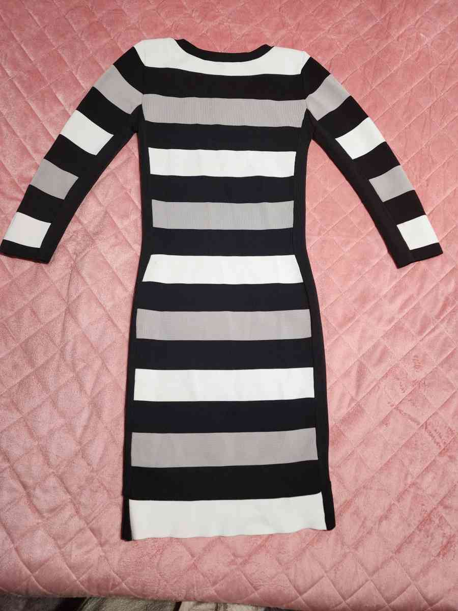Womens Black  White Striped Bodycon Dress  Long Sleeve - Atlantic Beach, Florida