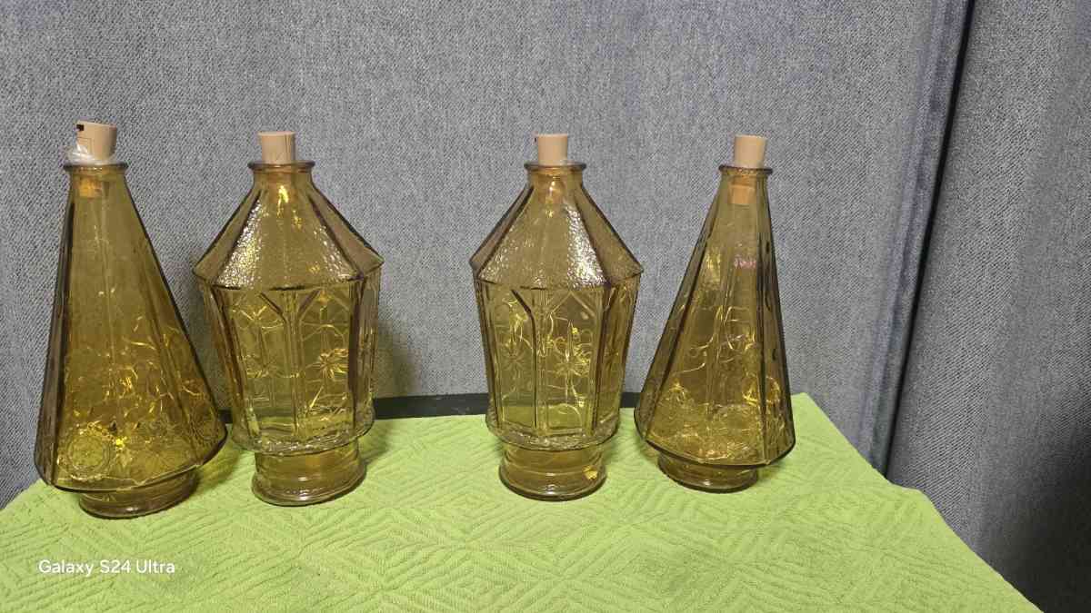 Lighted Antique Wheaton Amber Glass Jars Set of 4 - Rio Rancho, New Mexico - FleaMarketBay