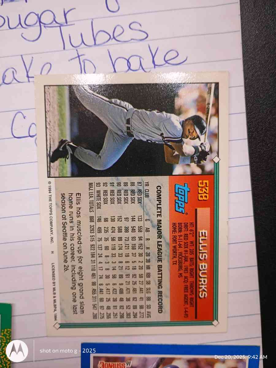 Ellis Burks card 538 - Acme, Louisiana - FleaMarketBay