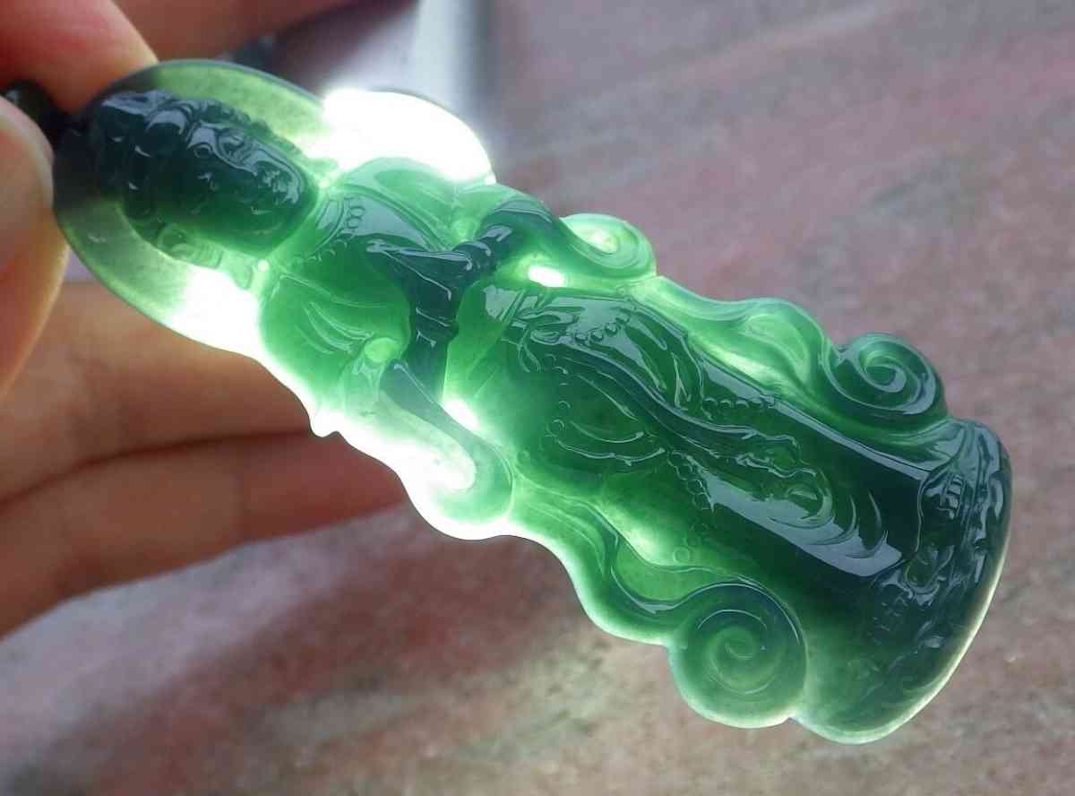Certificate Jadeite Jade Green Pendant Kwan Yin buddha - Pasadena, California - FleaMarketBay