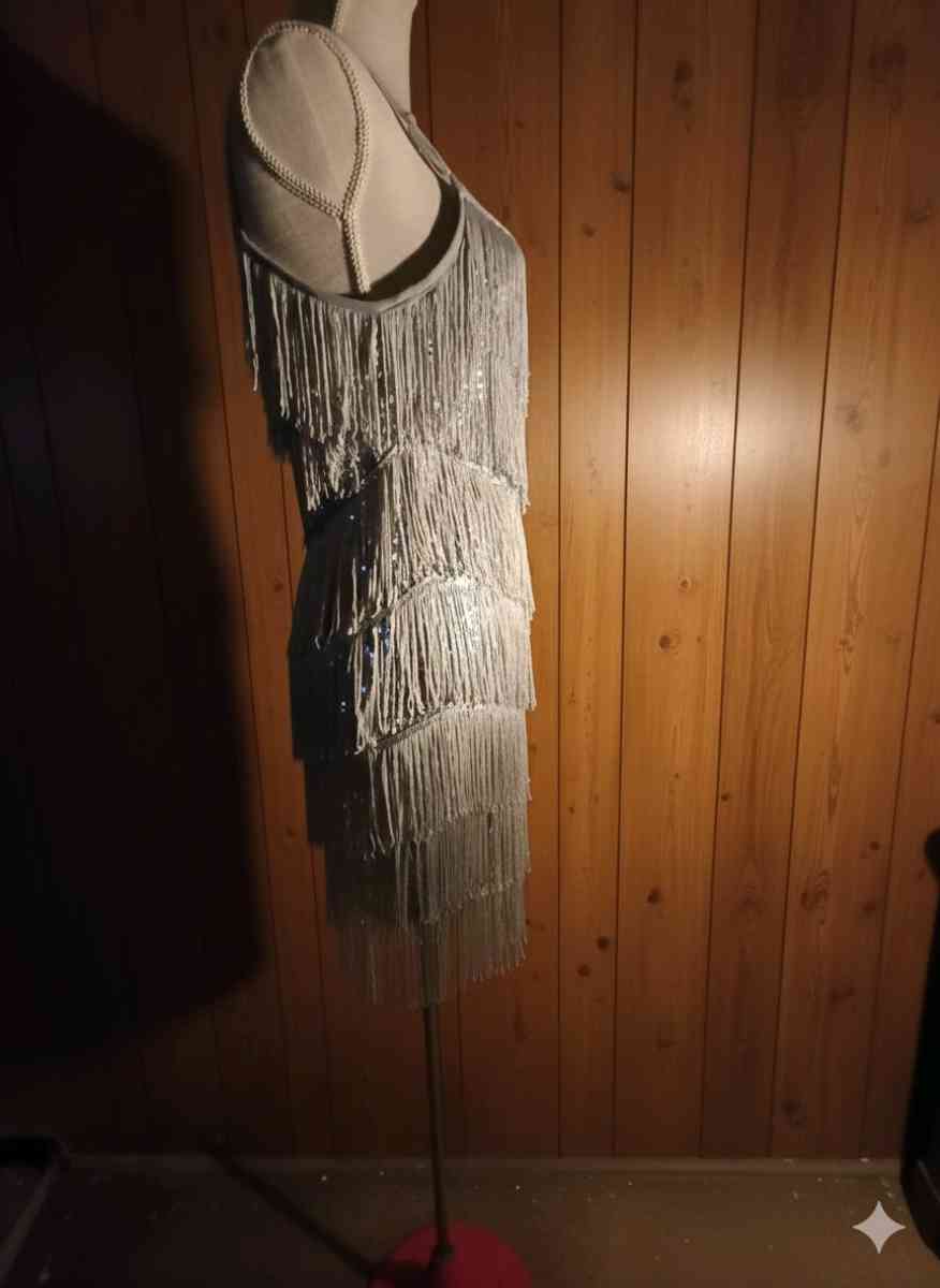 Glam Womens Fringe Party Dress Size Small Silver Sequin Spar - Columbus, Mississippi - FleaMarketBay
