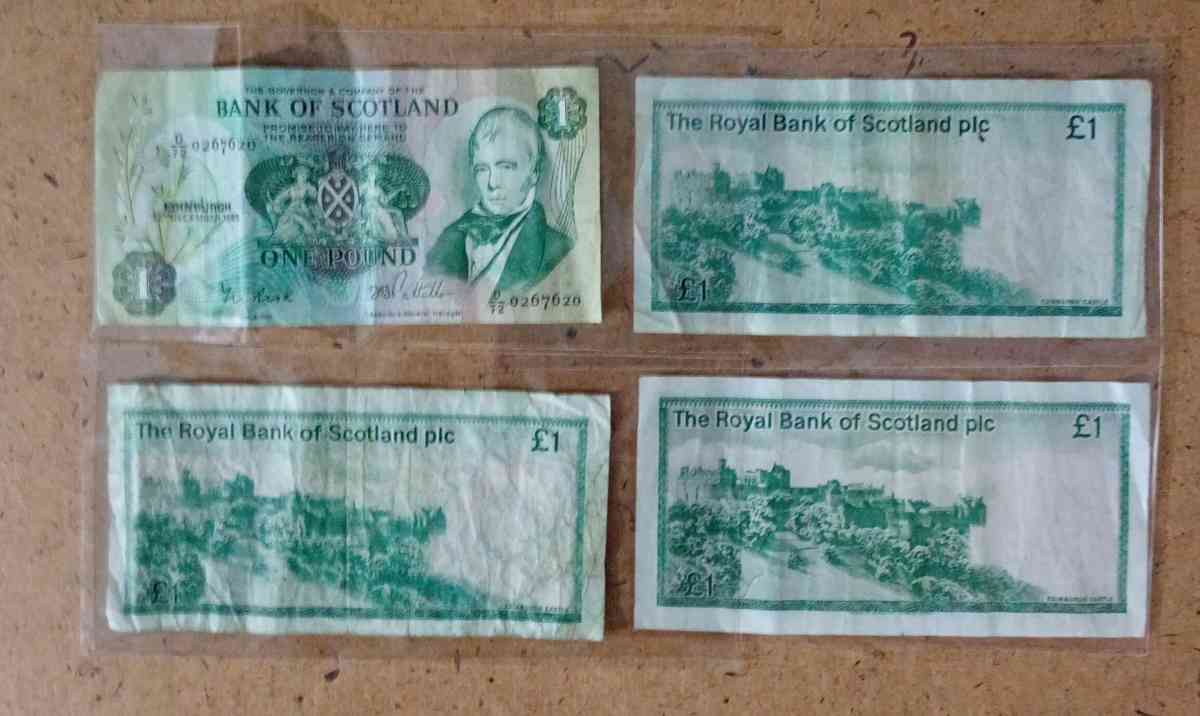 4 one pound and 3 five pound banknotes from Scotland - Grand Rapids, Ohio