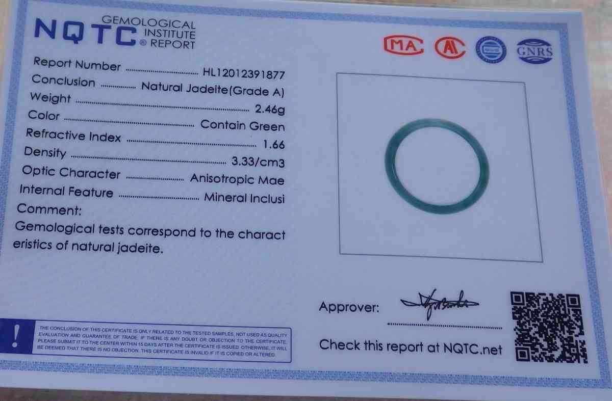Certificate Jadeite Jade Icy Green blue Burma Circle Ring s - Pasadena, California - FleaMarketBay