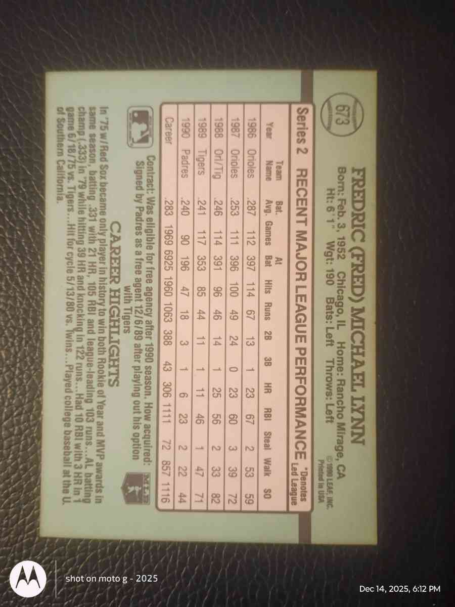 Fred Lynn Baseball Card - Saint Landry, Louisiana - FleaMarketBay