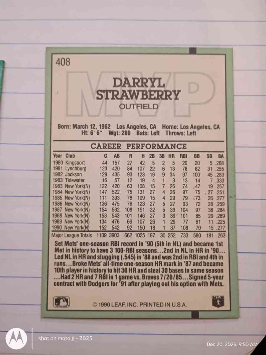 Darryl Strawberry card 408 - Acme, Louisiana - FleaMarketBay