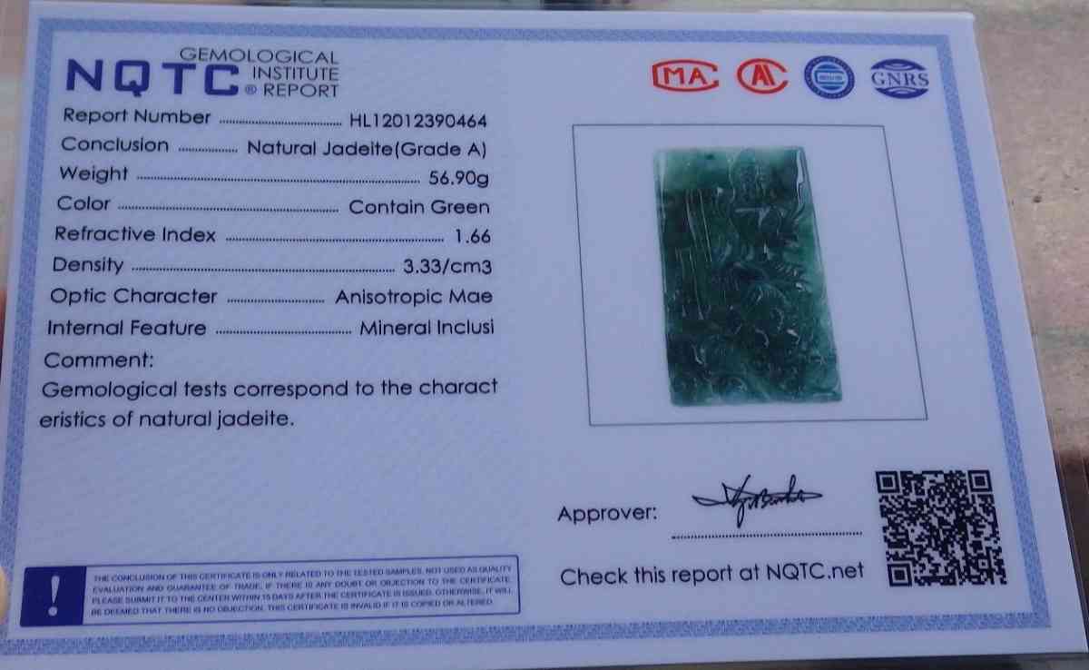 Certificate Jadeite jade  Burmese  Guanyin Kai Lun pendant - Pasadena, California - FleaMarketBay