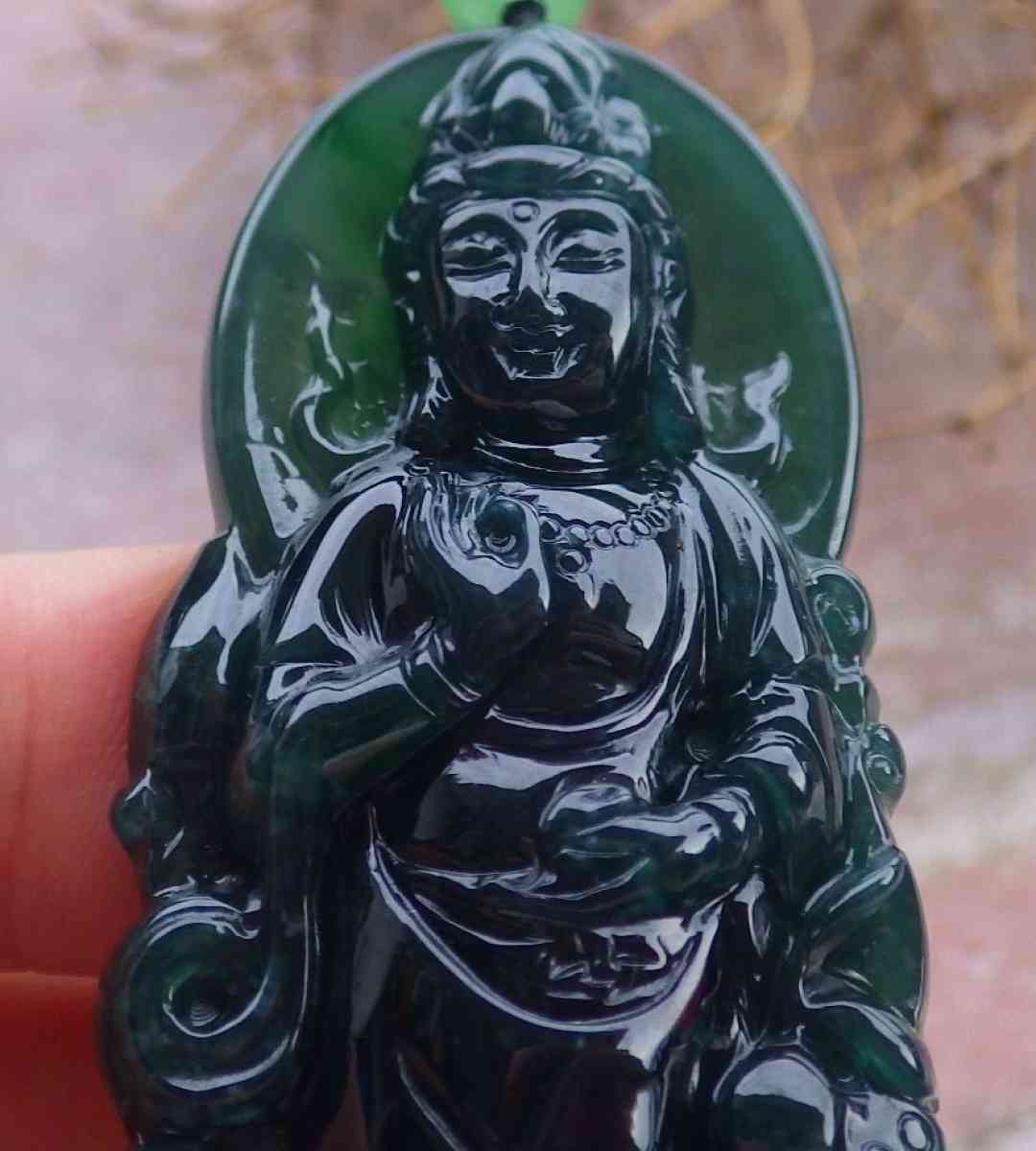 Certificate Jadeite Jade Black Green pendant Kwan Yin - Pasadena, California