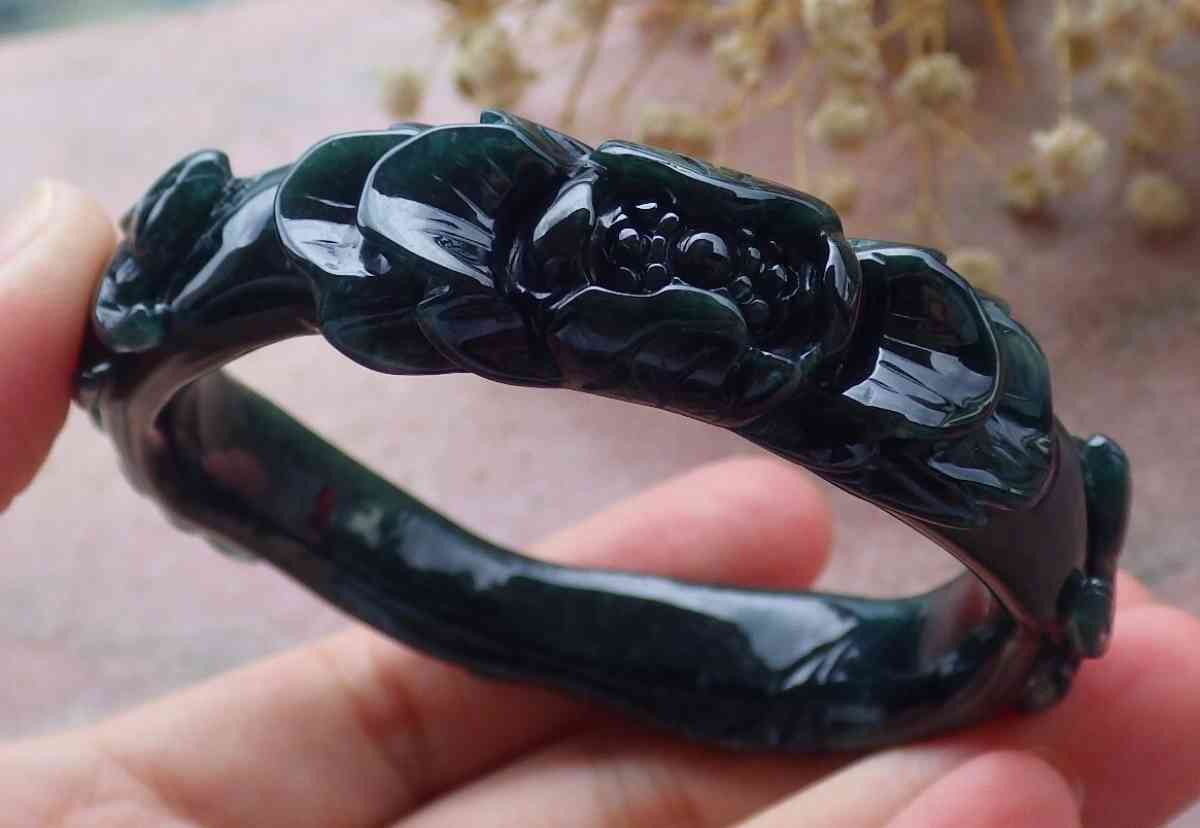 Certificate Jadeite jade Burma  Dark Green Black Flower - Pasadena, California - FleaMarketBay