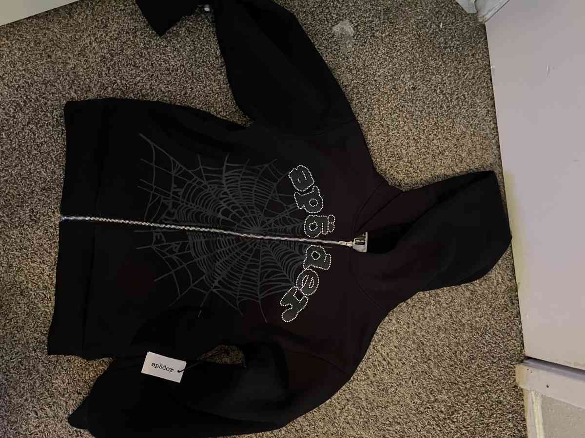 Sp5der Black Rhinestone Web V2 Zip Up hoodie - Houston, Texas