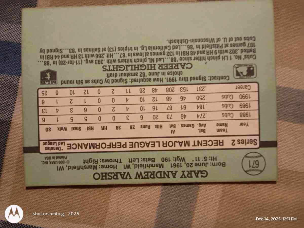 Gary Varsho Baseball card - Saint Landry, Louisiana - FleaMarketBay