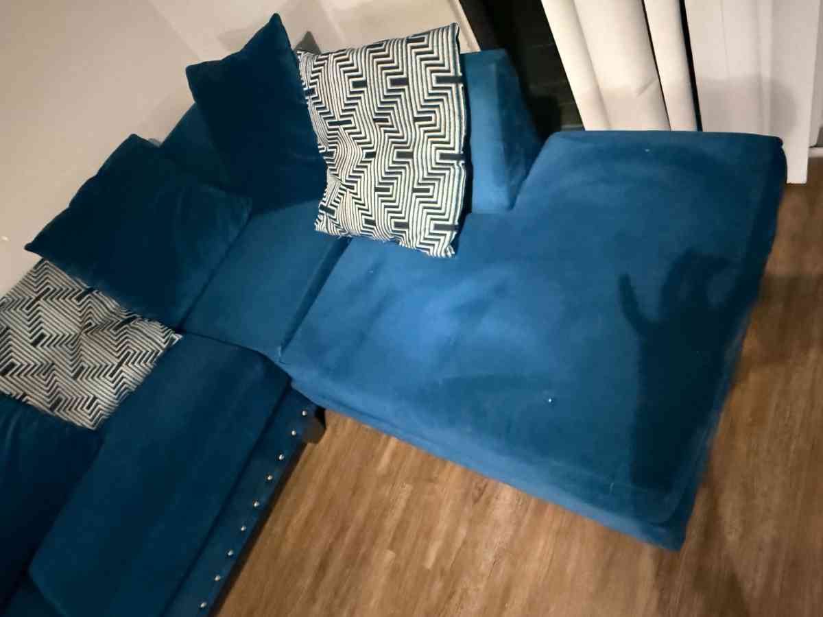 Blue Velvet Sectional Sofa - Orange Park, Florida - FleaMarketBay