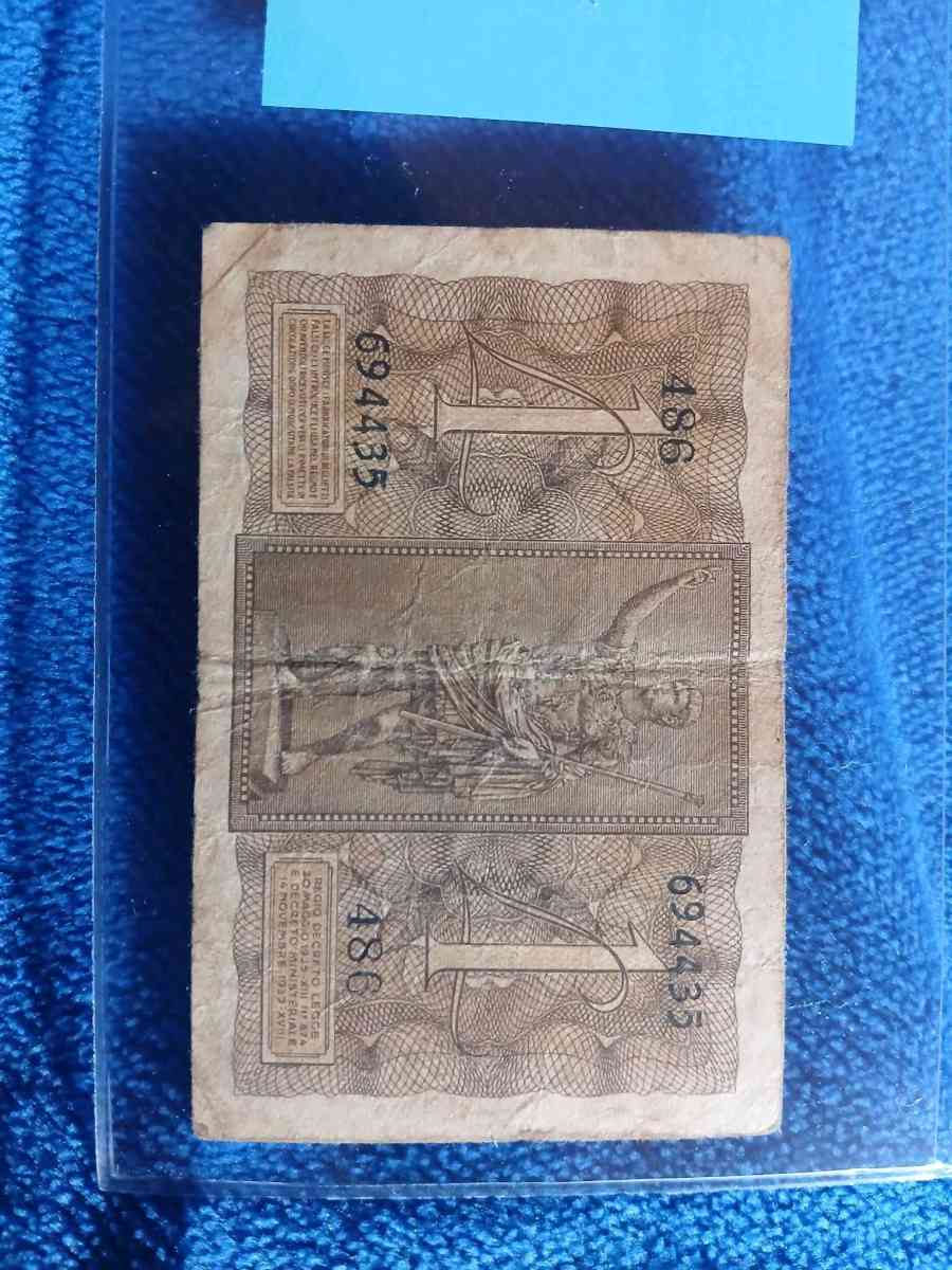 1939 Italian 1 Lira banknote - Bakersfield, California - FleaMarketBay