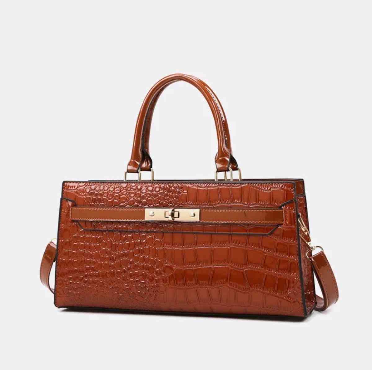 Elegant Brown Crocodile Pattern Handbag - Worcester, Massachusetts
