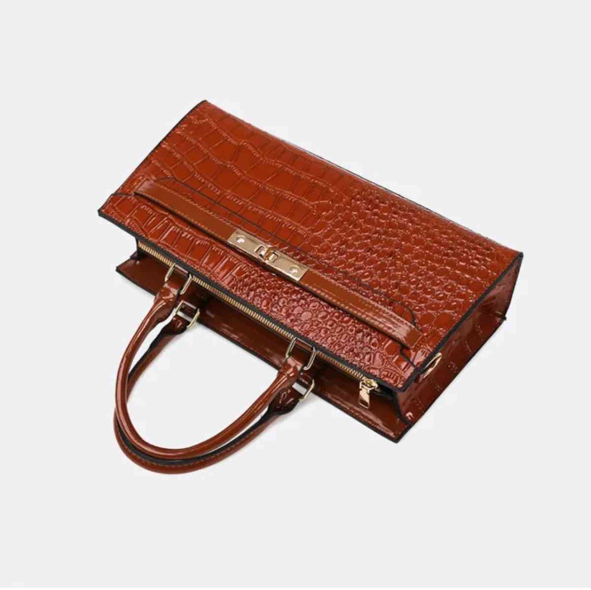 Elegant Brown Crocodile Pattern Handbag - Worcester, Massachusetts - FleaMarketBay