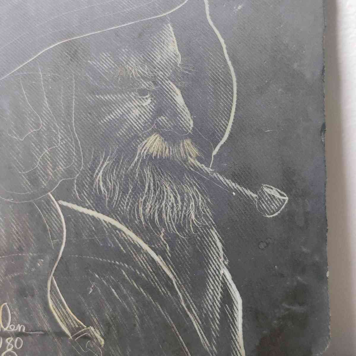 Slate drawing of a Wharf Fisherman - Bridgeton, New Jersey