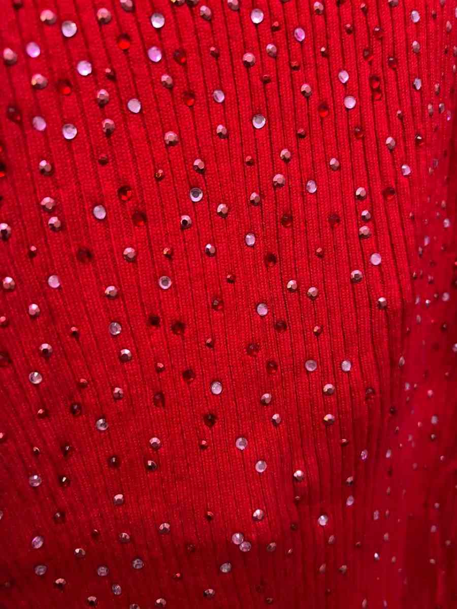 Elegant Red Ribbed Knit Turtleneck with Sparkly Crystals - Columbus, Ohio - FleaMarketBay