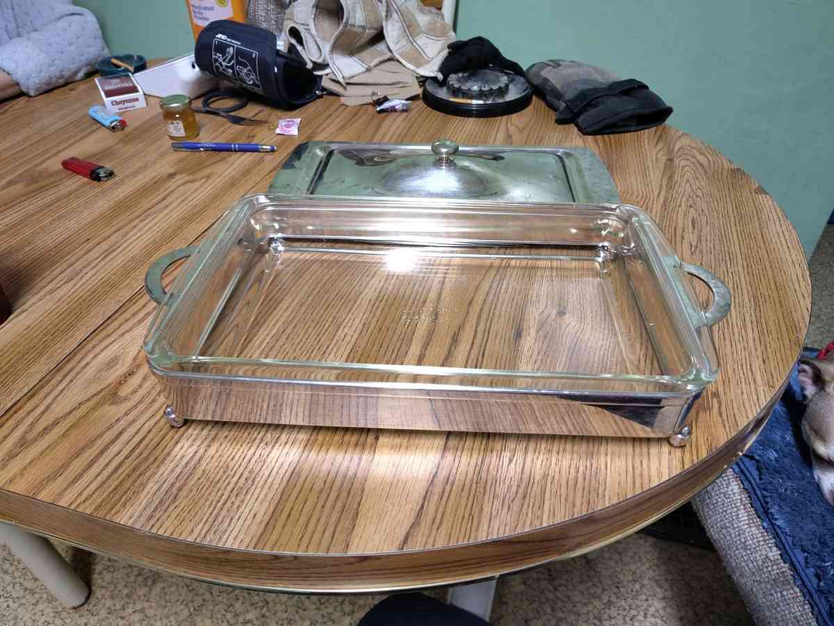 Vintage silver plated Pyrex casserole dish - Saint Joseph, Missouri - FleaMarketBay
