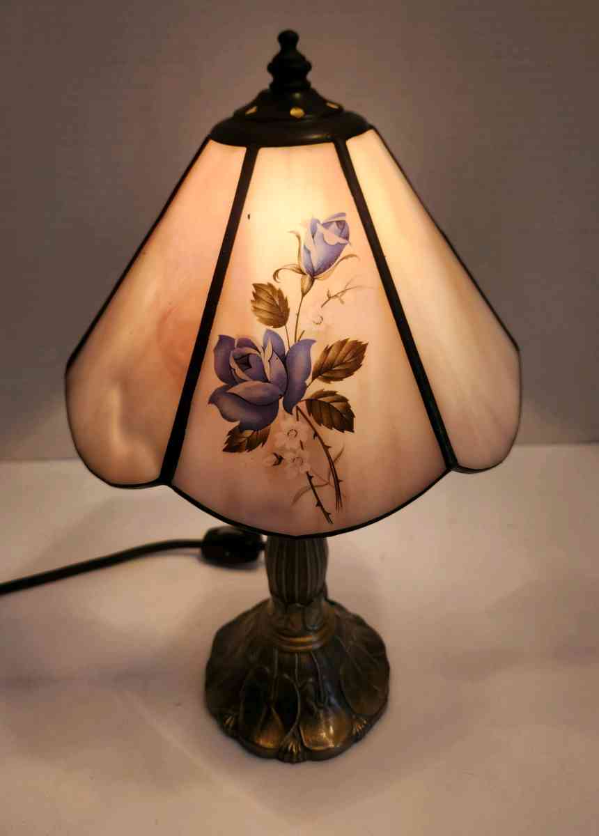Meyda Tiffany Style Lamp With Handpainted Slag Glass Shade - Goshen, New York - FleaMarketBay