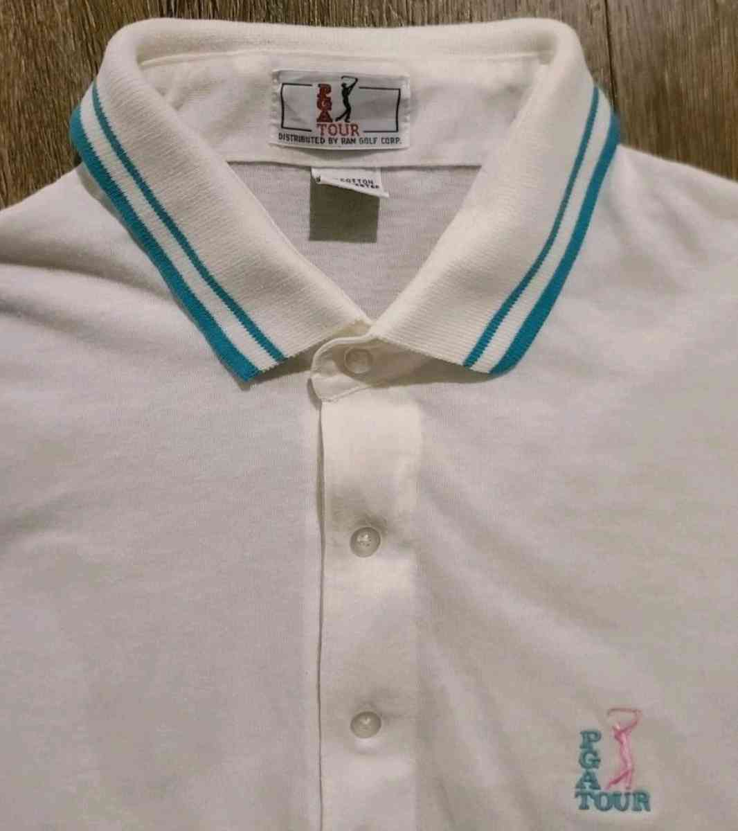 Vintage 80s PGA Tour Ram Golf Mens Striped 3 Button Polo Siz - Morrisville, North Carolina - FleaMarketBay