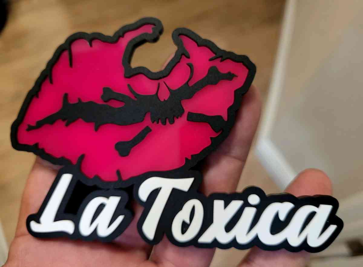 Hispanic Car Badge Pink Skull Lips Emblem Acrylic LaToxica - San Diego, California - FleaMarketBay