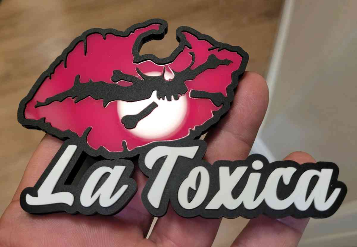 Hispanic Car Badge Pink Skull Lips Emblem Acrylic LaToxica - San Diego, California - FleaMarketBay