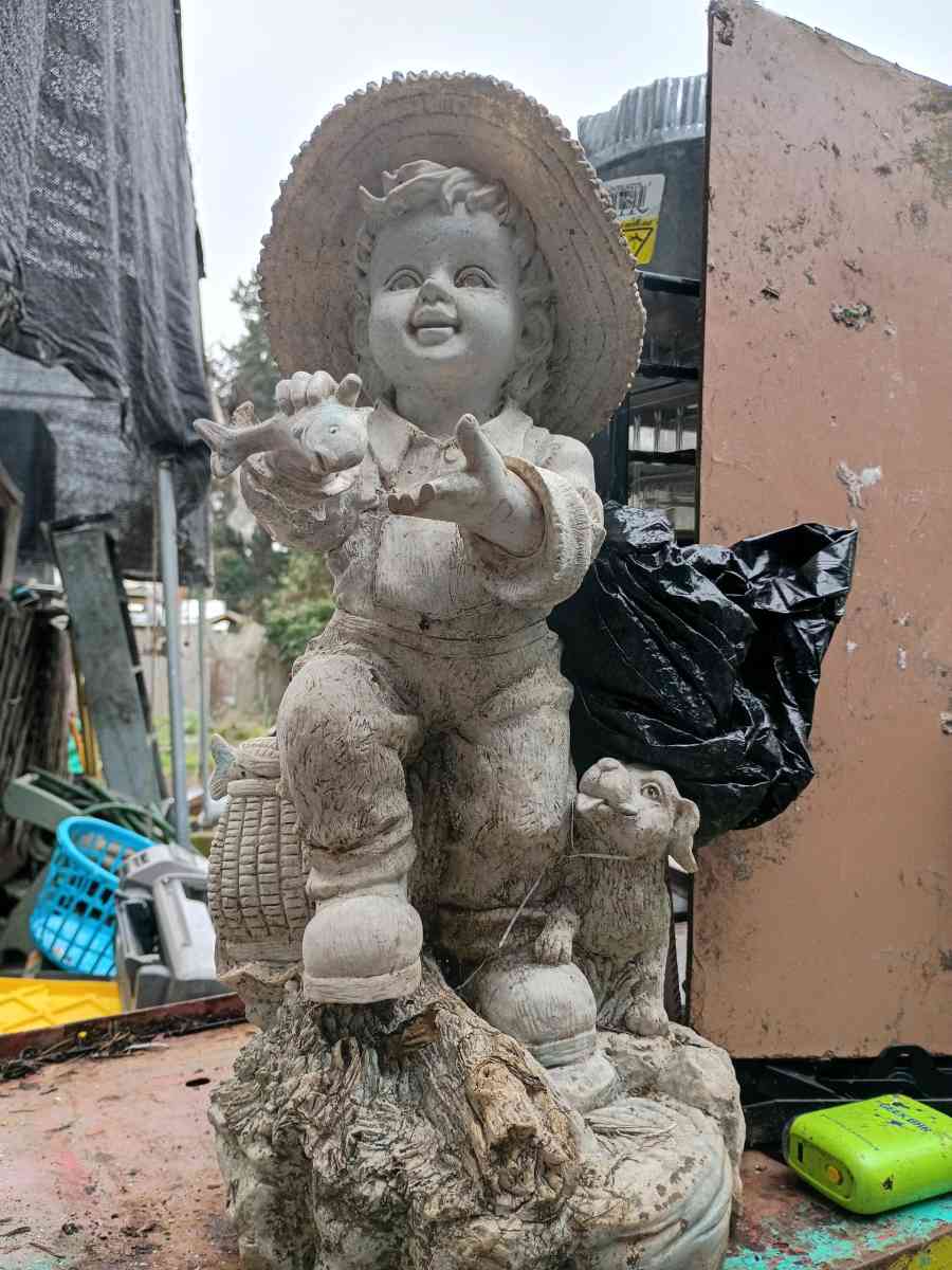 cement boy with his dog - Eugene, Oregon - FleaMarketBay