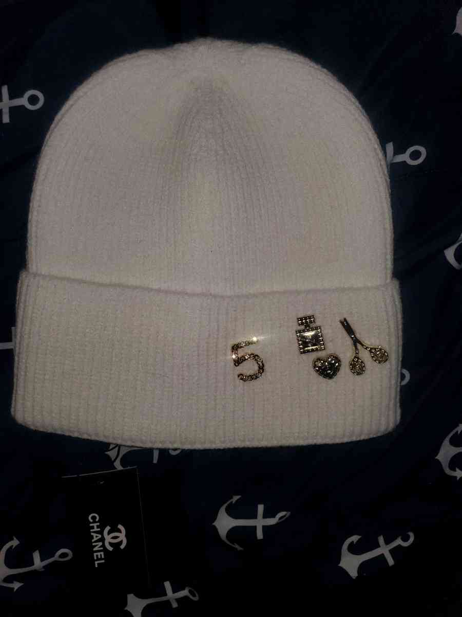 CHANEL White Beanie With Gold Emblems - Chester Gap, Virginia