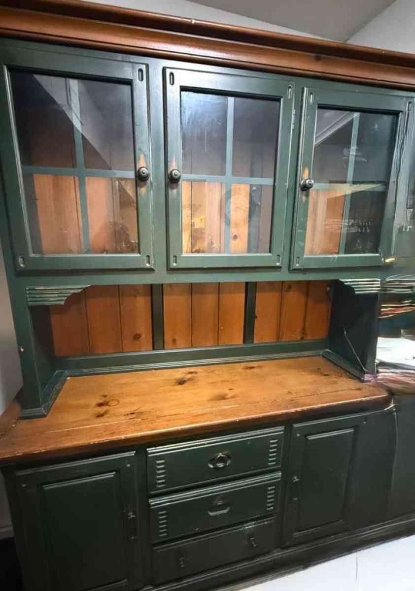 Green Wood Hutch with Glass Doors and Drawers Freestanding R - Houston, Texas