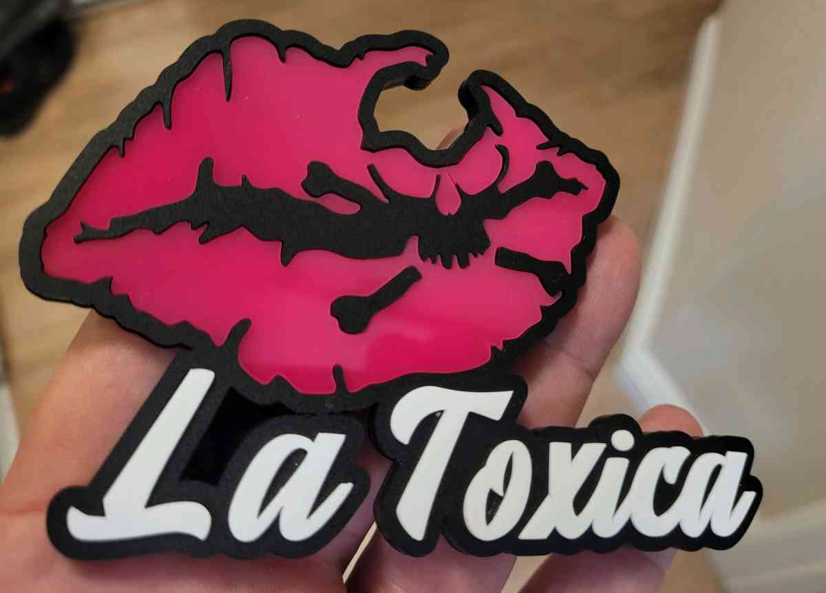 Hispanic Car Badge Pink Skull Lips Emblem Acrylic LaToxica - San Diego, California - FleaMarketBay
