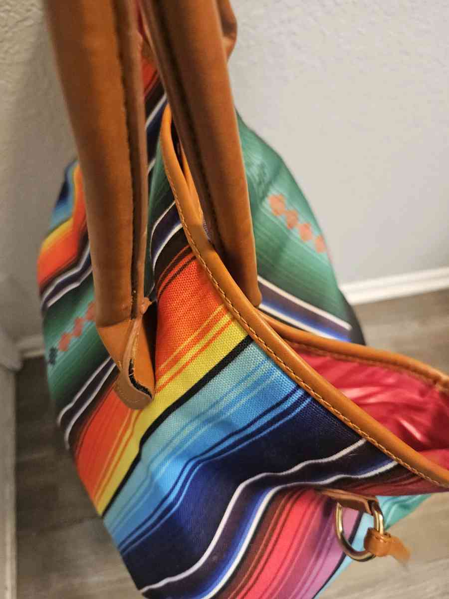 Aztec Multicolor Canvas Serape Tribal Tote Bag - Tulsa, Oklahoma - FleaMarketBay