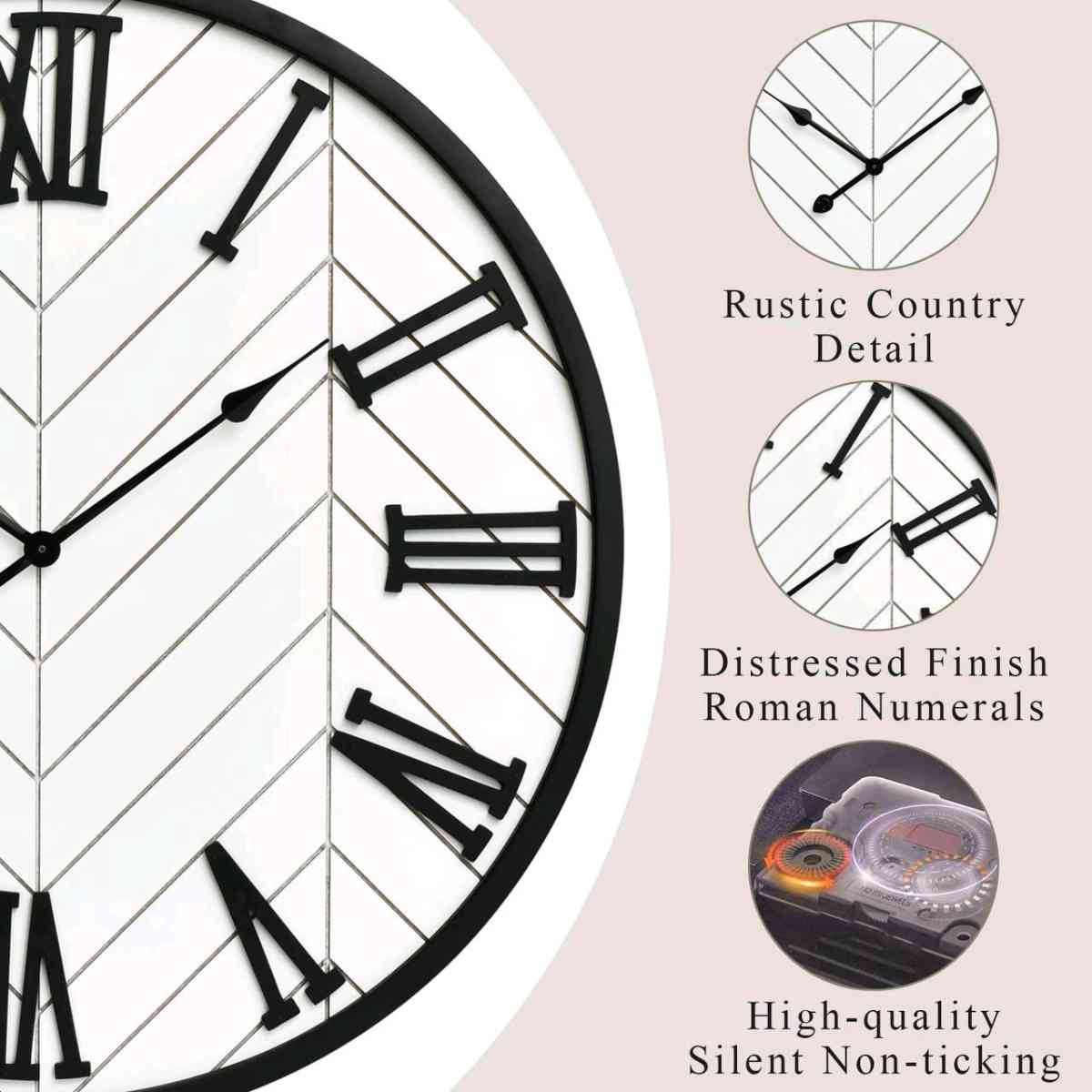 30 Inch Large Wall Clock Farmhouse Style  White Silent NonTi - Columbus, Ohio - FleaMarketBay