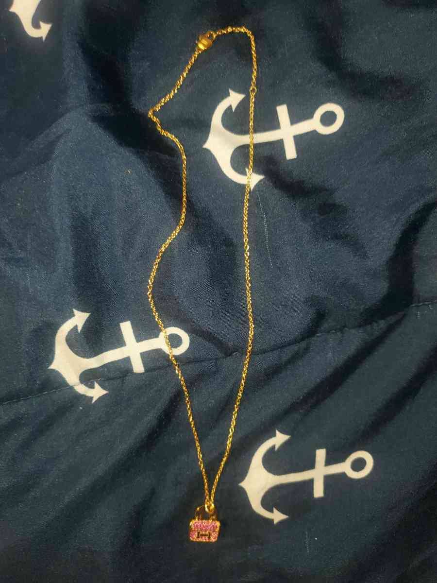 Hernes Gold Necklace with Pink Bag Pendant - Chester Gap, Virginia - FleaMarketBay
