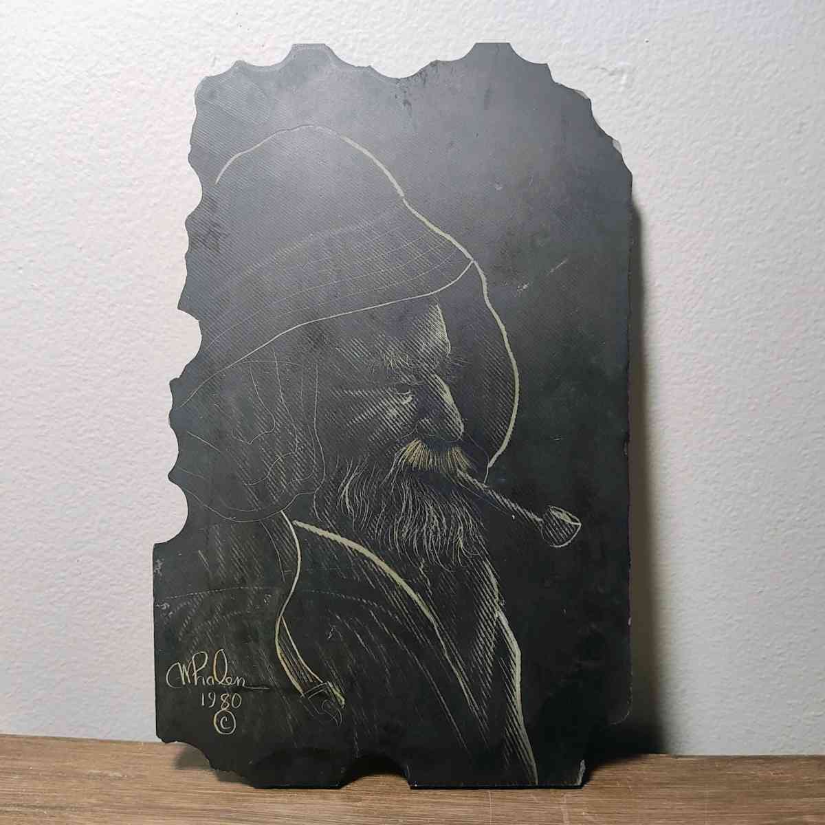 Slate drawing of a Wharf Fisherman - Bridgeton, New Jersey - FleaMarketBay