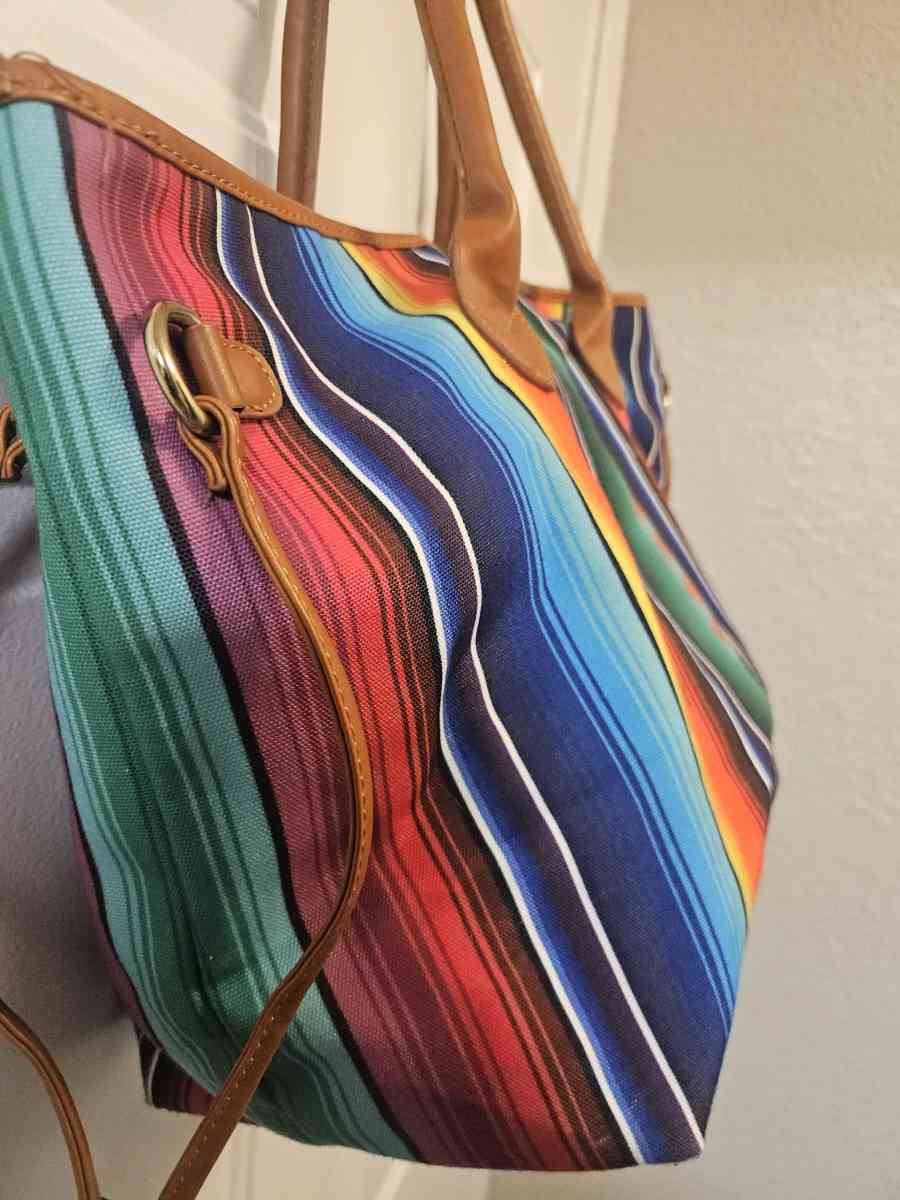 Aztec Multicolor Canvas Serape Tribal Tote Bag - Tulsa, Oklahoma - FleaMarketBay