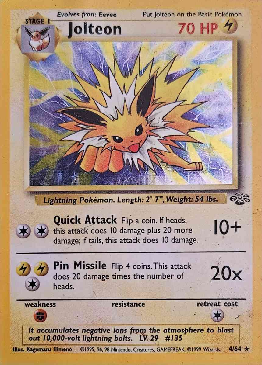 Pokmon Trading Card Game Jolteon card from Jungle expansion - Houston, Texas